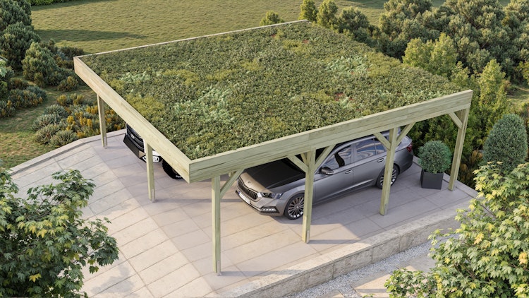 Weka Doppelcarport mit Vorbereitung zur Dachbegrünung 644 x 718 cm - kesseldruckimprägniert