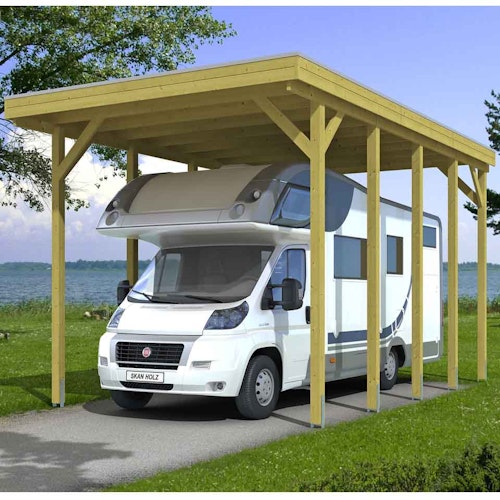 Skan Holz Caravan-Carport Friesland 397x708 cm mit erhöhter Einfahrt
