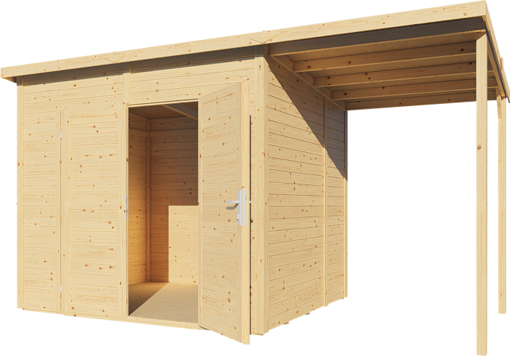 Bertilo Gerätehaus Timmo 4 Plus inkl. Anbaudach - 19 mm