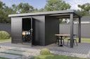Vorschaubild Wolff Finnhaus Premium Metall Gartenhaus Thorin 5424 Anthrazit inkl. 240 cm Anbaudach
