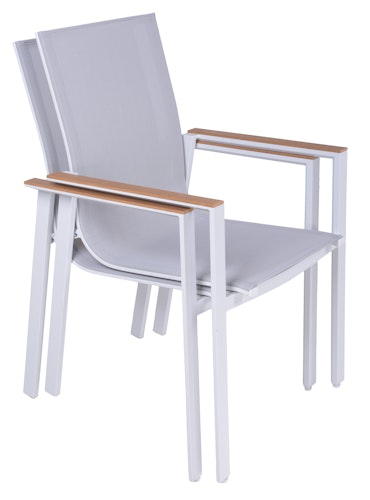 Garden Pleasure Stapelstuhl VENICE 2er Set, Aluminium Weiß / Kunststoffgewebe Hellgrau