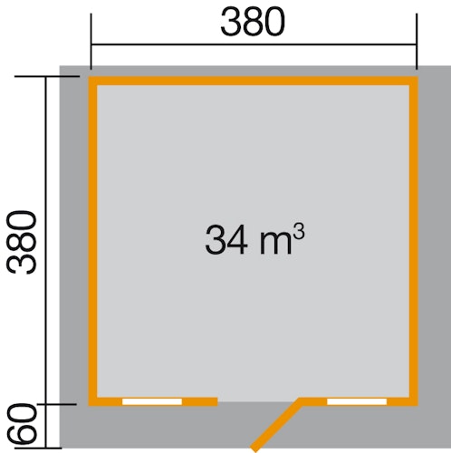 Weka 45 mm Gartenhaus 135 mit Vordach (60 cm)