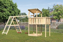 Akubi Kinderspielturm Anna mit Pultdach inkl. Anbauplattform, Doppelschaukel und Klettergerüst