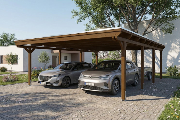 Skan Holz Emsland - Flachdach Doppelcarport aus Leimholz Breite 609 cm
