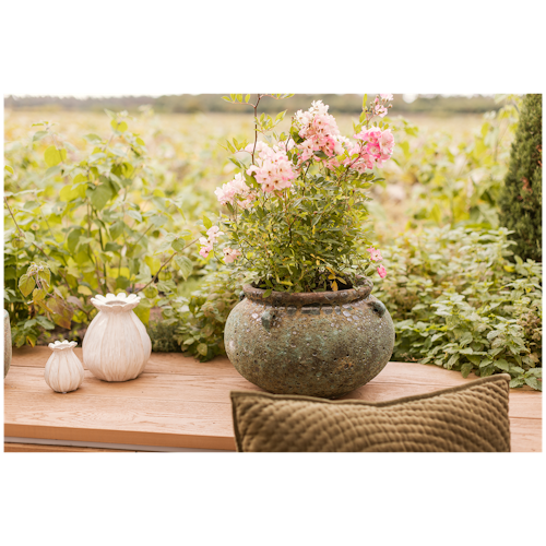 Vosteen Design Blumentopf / Pflanzgefäß Terrakotta grün 2er Set ø 23 cm x H 16 cm, 40 cm x H 27 cm