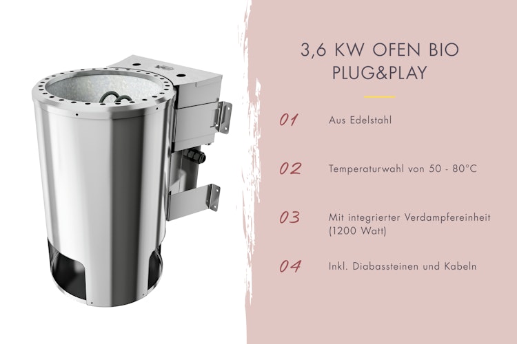 Karibu Plug & Play - Bio-Kombiofen 3,6 kW mit externer Steuerung Easy schwarz