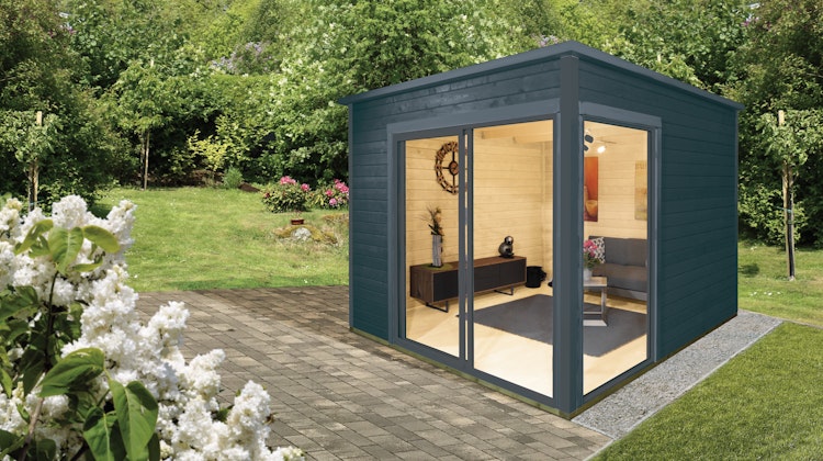 Wolff Finnhaus Gartenhaus Studio 44-B mit Alu-Eckverkleidung/Schiebetür