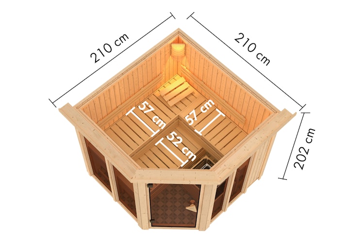 Karibu Sauna Airi Superior mit Eckeinstieg 68 mm inkl. gratis Sauna-Zubehörset im Wert von 234,94 €