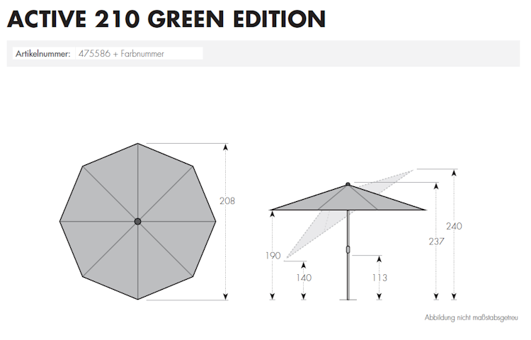 doppler Mittelmastschirm ACTIVE 210 Green Edition, Stahl Anthrazit / Polyester 180 g/m²