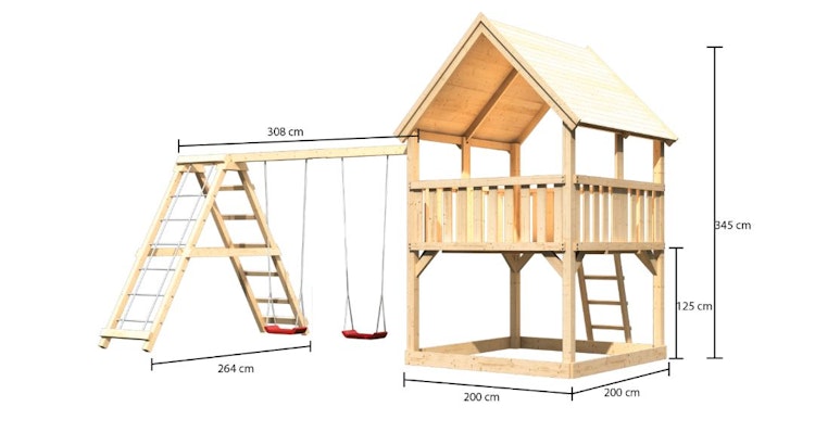 Akubi Kinderspielturm Luis mit Doppelschaukelanbau und Klettergerüst