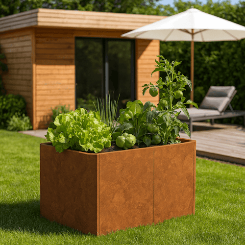 Premium Hochbeet aus Cortenstahl mit Rostpatina 120 x 80 x 75 cm