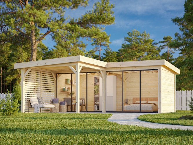 Palmako Gartenhaus Connect Lenna 24,9 m² Set 713 Slide Plus mit Isolierglas-Schiebetüren - 28 mm