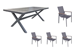Garden Pleasure Gartenmöbel Set RANA / SILEA 01, Tisch 202 x 100 cm + 4 Stapelsessel, Aluminium / Keramik / Kunststoffgewebe