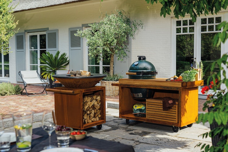 OFYR Kamado Table Corten 135 PRO Teakholz BGE