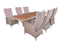Garden Pleasure Gartenmöbel Set BRAGA 01, Tisch 220 x 100 + 6 Sessel, Polyrattan / Akazie / Kissen 100 % Polyester