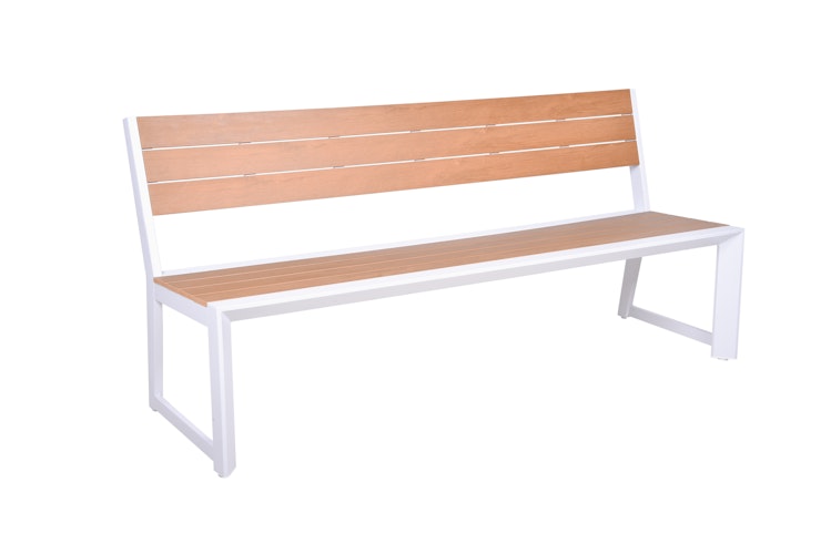 Garden Pleasure Bank VENICE mit Rückenlehne 180 cm, Aluminium Weiß / Nonwood Teak-Optik
