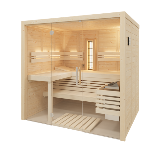 Infraworld Solido Glas 167 - 40 mm Massivholzsauna inkl. 5-teiligem gratis Zubehörset