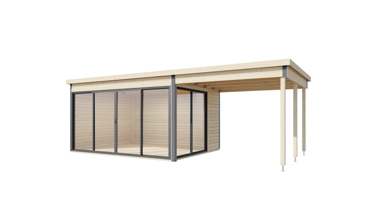 Wolff Finnhaus Gartenhaus Studio 44-D mit Seitendach sowie Alu-Eckverkleidung/Schiebetür (Starletta)