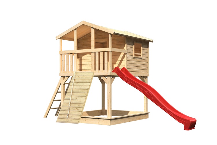 Akubi Stelzenhaus Benjamin mit Rutsche und Holzrampe