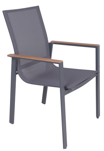 Garden Pleasure Gartenmöbel Set RANA / SILEA 02, Ausziehtisch 200/260 x 100 + 6 Stapelsessel, Alu Anthrazit / Keramik Silbereiche / Kunststoffgewebe Dunkelgrau