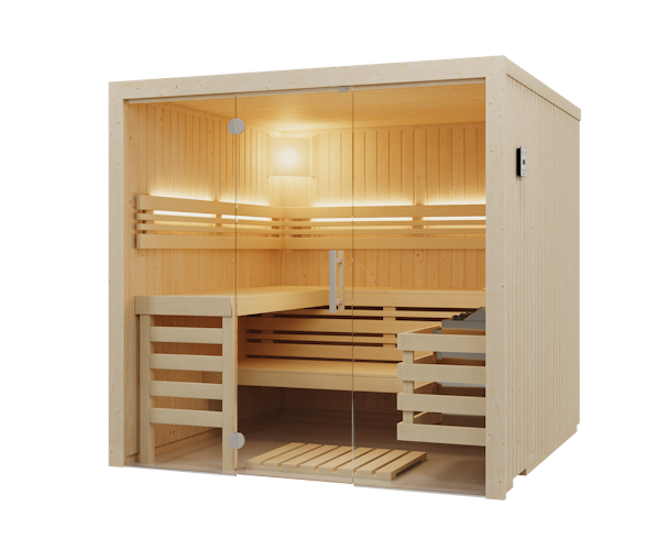 Infraworld Sauna Panorama - Elementsauna mit Glasfront inkl. 5-teiligem gratis Zubehörset