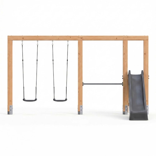 EXIT Linea Massiv 140 doppelte Holz-Schaukel mit Reckstange und Rutsche