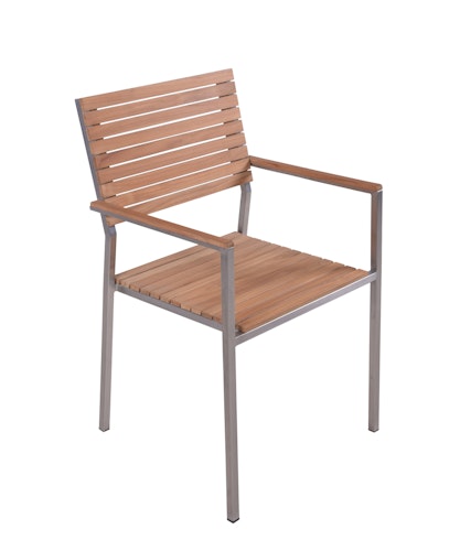 Garden Pleasure Gartenmöbel Set DENVER 03, Tisch 90 x 90 cm + 4 Stapelsessel, Edelstahl / Teak