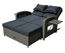 Vorschaubild Garden Pleasure Funktionssofa NIZZA, Polyrattan Braun / Kissen 100 % Polyester Schwarz