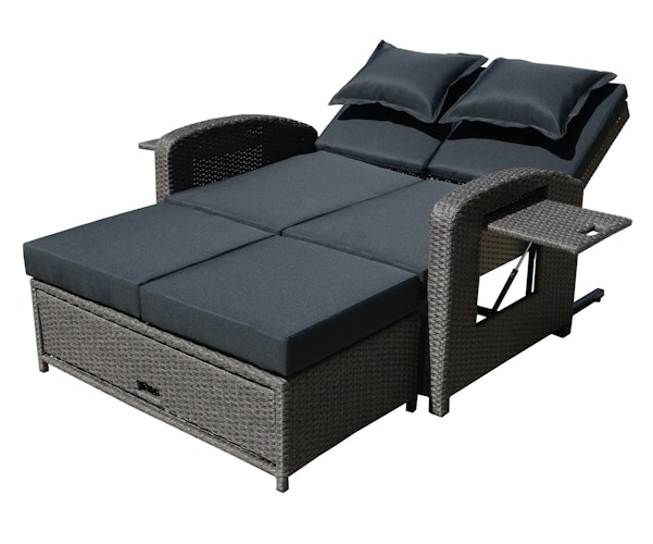 Garden Pleasure Funktionssofa NIZZA, Polyrattan Braun / Kissen 100 % Polyester Schwarz
