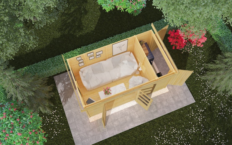 Karibu Woodfeeling Gartenhaus Retola 2/3/4/5/6 inkl. Anbauschrank u. 280 cm Schleppdach