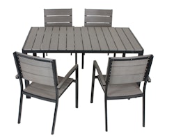 Garden Pleasure Gartenmöbel Set OLIVIA, Tisch 150 x 90 + 4 Stapelsessel, Aluminium Eisengrau/ Nonwood Hellgrau