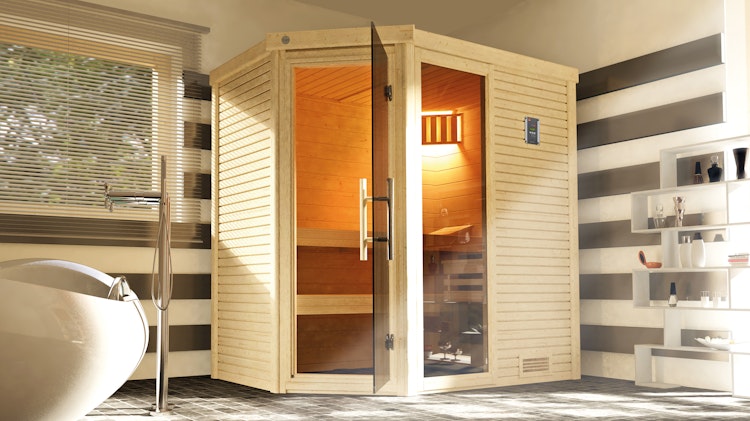 Weka Premium Massivholzsauna Cubilis 1 mit Glastür+Fenster 45 mm inkl. Montageservice