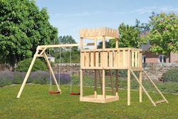 Akubi Kinderspielturm Ritterburg Löwenherz inkl. Doppelschaukelanbau, Anbauplattform und Netzrampe
