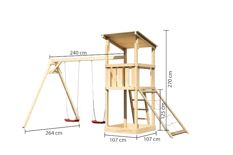 Akubi Kinderspielturm Anna mit Pultdach inkl. Doppelschaukel und Netzrampe
