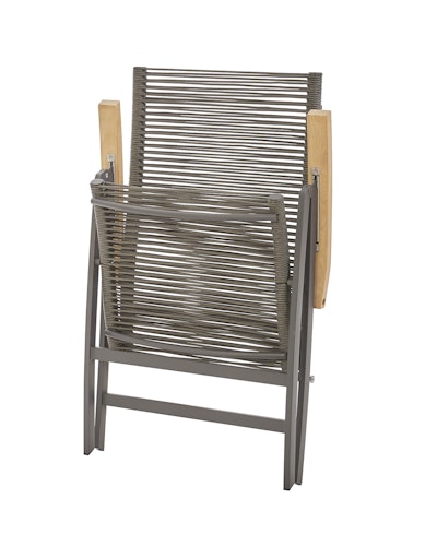 Diamond Garden Hochlehner VALENCIA, Edelstahl Dunkelgrau / Rope Grau / Premium Teak-Armlehnen