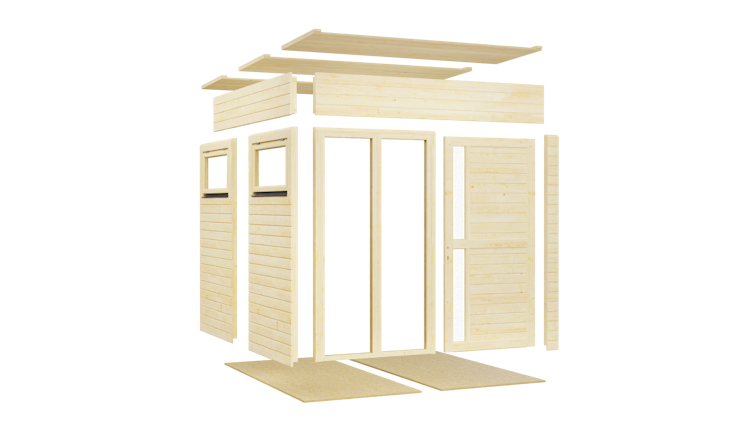 Bertilo Element-Gartenhaus Cubus 2 Office inkl. Lounge-Anbau - 19 mm