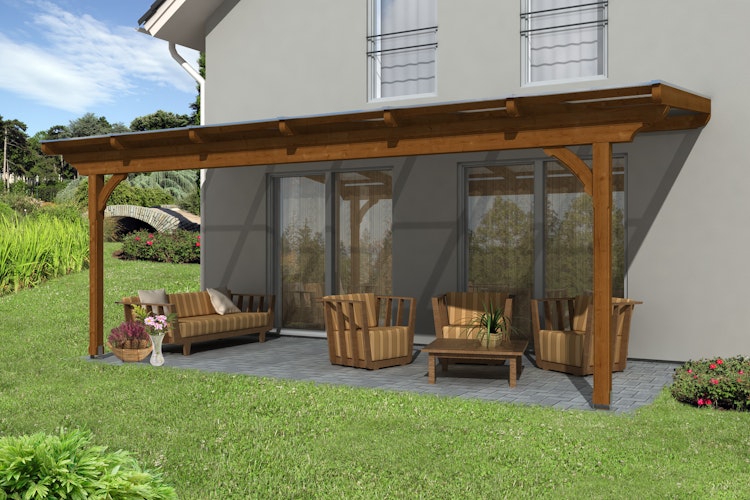Skan Holz Terrassenüberdachung Ravenna aus Douglasie o. Mittelpfosten Breite 648 cm