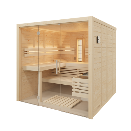 Abverkaufsmodell Infraworld Sauna Solido Glas Complete 212 - 40 mm Multifunktionssauna inkl. 5-teiligem gratis Zubehörset