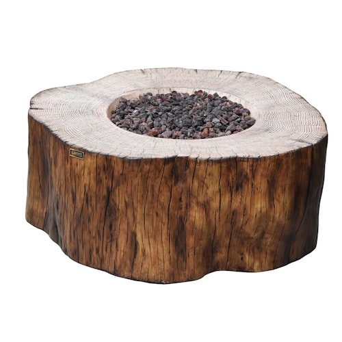 Gas Feuerstelle Manchester aus Faserbeton in Baumstammoptik, Redwood