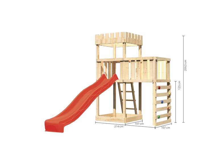 Akubi Kinderspielturm Ritterburg Löwenherz inkl. Wellenrutsche, Anbauplattform und Kletterwand