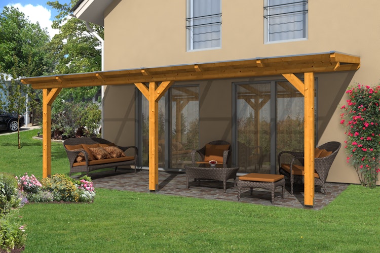 Skan Holz Terrassenüberdachung Andria aus Leimholz mit Mittelpfosten Breite 648 cm