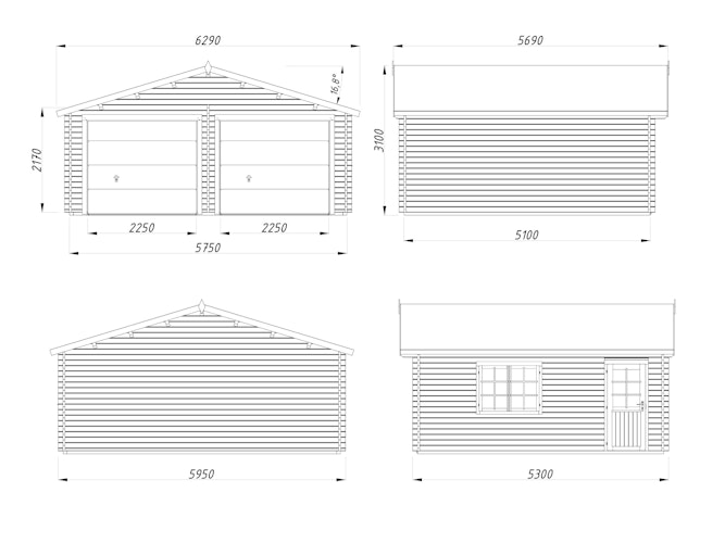 Palmako Garage Roger 28,4 m² - 44 mm - mit Sektionaltoren