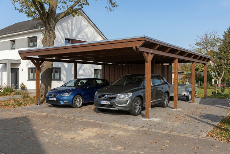 Skan Holz Emsland - Flachdach Doppelcarport aus Leimholz Breite 609 cm