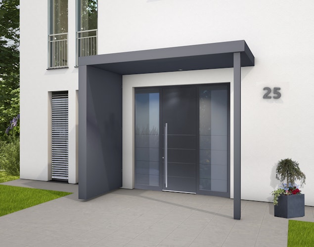 Gutta Rechteckvordach BS Plus XL 250 Sondermaß mit Pfosten, Seitenteil & Briefkasten (neues Modell)