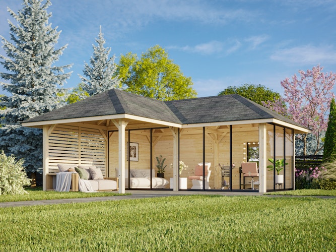 Palmako Pavillon Bianca 24,9 m² Set 514 Slide Plus mit Isolierglas-Schiebetüren