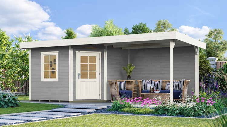 Weka Designhaus 213 B+ inkl. 300 cm Anbau und extra hoher Tür - 28 mm