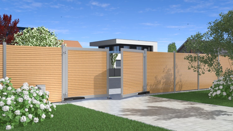 TraumGarten SYSTEM / DESIGN Alu Doppeltor auf Maß mit E-Antrieb