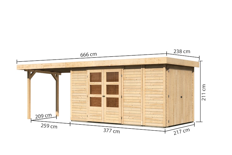 Karibu Woodfeeling Gartenhaus Retola 2/3/4/5/6 inkl. Anbauschrank u. 280 cm Schleppdach