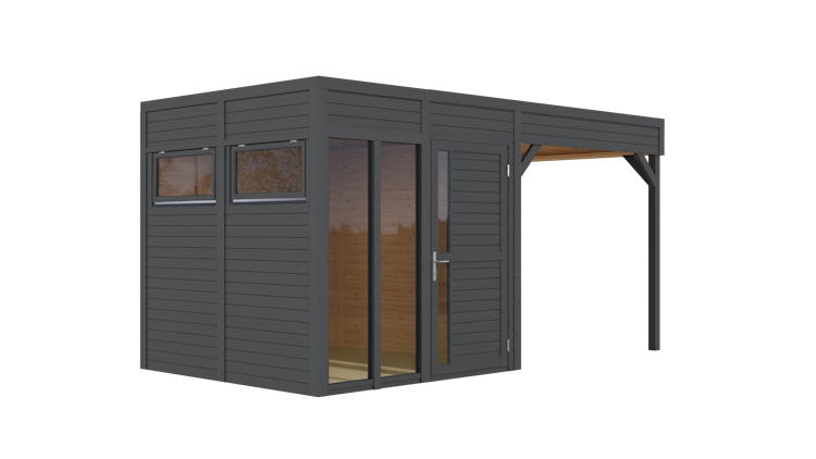 Bertilo Element-Gartenhaus Cubus 2 Office inkl. Lounge-Anbau - 19 mm