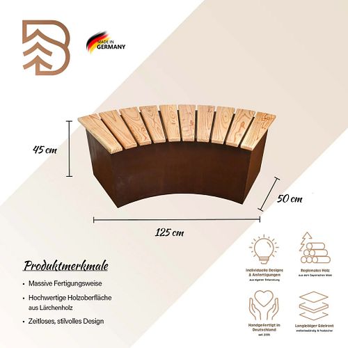 Badeko Sitzbank „Modell Karlsruhe“ 125 cm aus Cortenstahl
